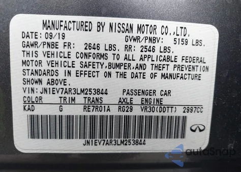 2020 Infiniti Q50 Luxe Awd z USA, uszkodzony, nr VIN JN1EV7AR3LM253844